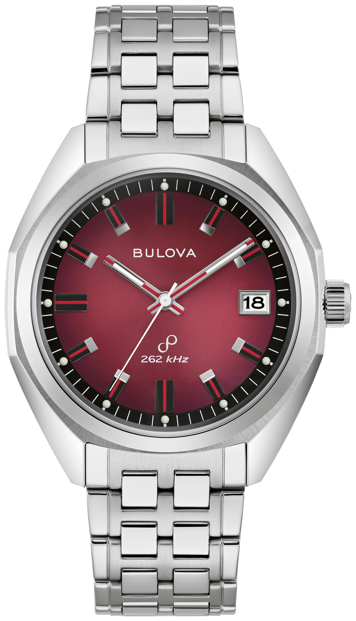 Bulova 自動巻き腕時計 レッドレザー Bulova Men's Automatic SS Watch Day Date Quick Set Roman Red Dial